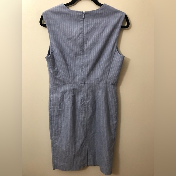 NEW Premise Women Linen Blend Blue White Pinstripe Square Neck Sheath Dress SZ 8 - Picture 8 of 12